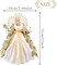 Lighted Christmas Tree Topper Angel with Timer, 12 Inch Luxury White Gold Fabric Small Angel Tree Topper with Lights for Christmas Tree Decoration Indoor, Battery Operated